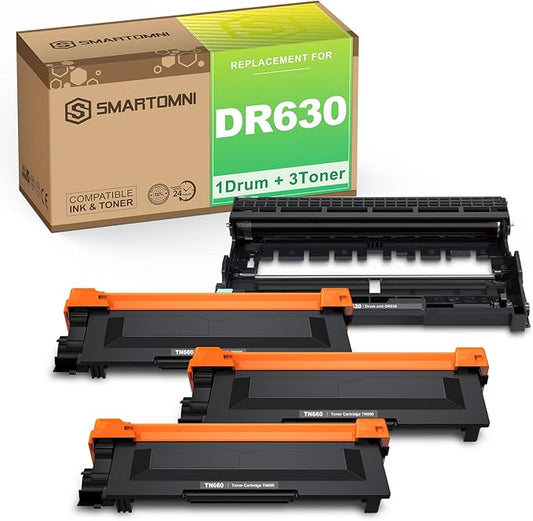DR630 DR-630 Compatible Toner Cartridge Replacement for Brother TN660 TN630 use for Brother DCP-L2500D L2305W HL-L2300D L2360DN MFC-L2680W L2705DW L2740DW(1 Drum with 3 Toner)
