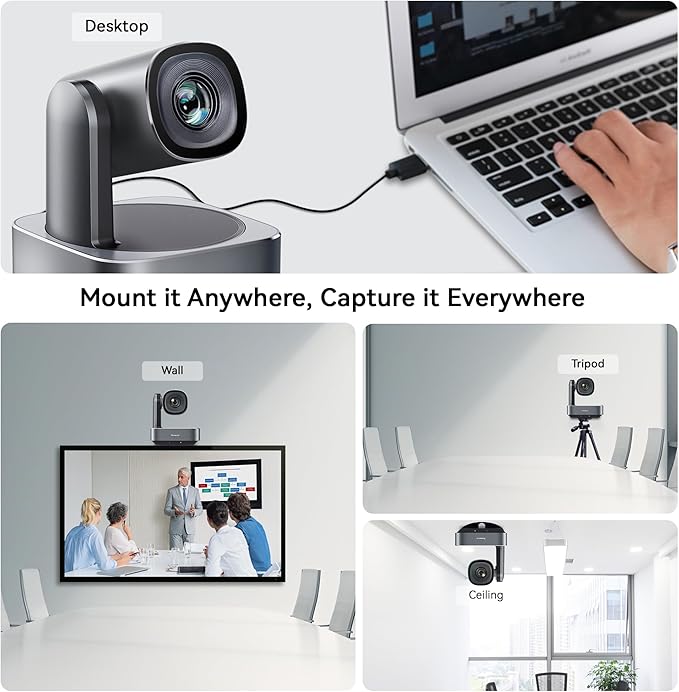 Tenveo VLoop PTZ Camera with 20X Optical Zoom Wide View Angle USB3.0/HDMI Works with Zoom Skype Teams FHD 1080P for Video Conference Red Dot Design Winner (VL20H)