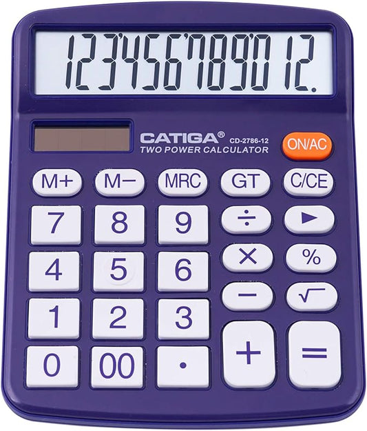 Desktop Calculator 12 Digit with Large LCD Display and Sensitive Button, Solar and Battery Dual Power, Standard Function for Office, Home, School, CD-2786 (Purple)