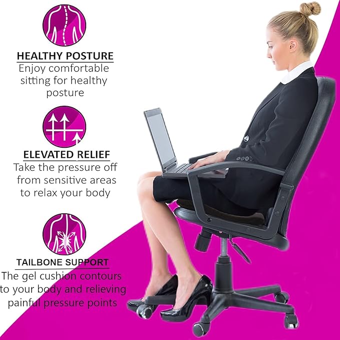 Gel Seat Cushion, Egg Seat Cushion for Tailbone, Back, Sciatica Pain Relief - Gel Enhanced Chair Pads with Non-Slip Cover for Office Home Chair Car Seat Wheelchair (Extra Thick, Violet)