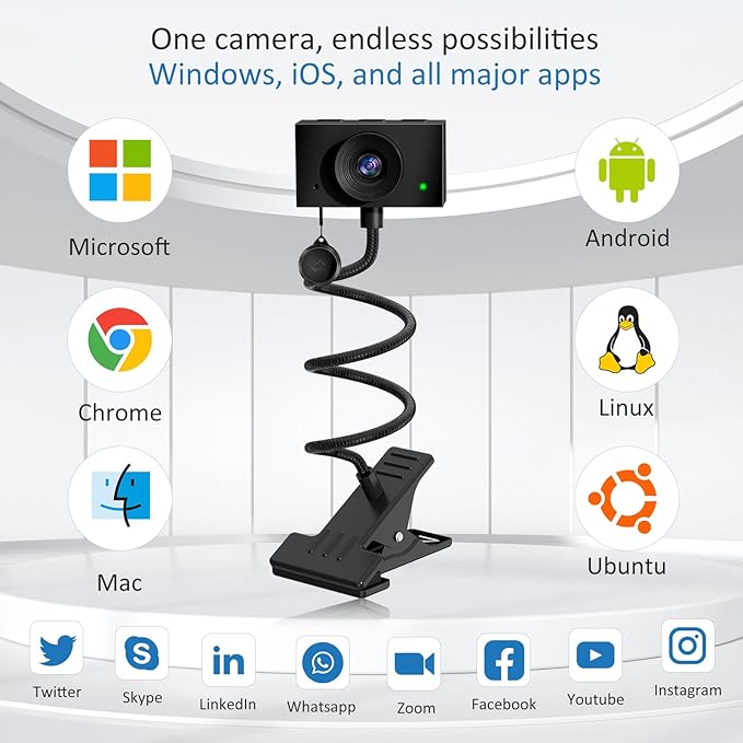 Eye Contact Web Camera for Desktop Computer – 1080P USB Camera with Microphone & Stand, Center Cam for Laptop or Desktop, Manual Focus, Plug & Play for macOS & Windows（Black）