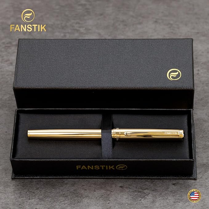 Gold Luxury fountain pen (Made In USA) fancy gift set for women, Real 24K Gold Plating, Professional executive pen gift set for men (Lux fountain Gld)
