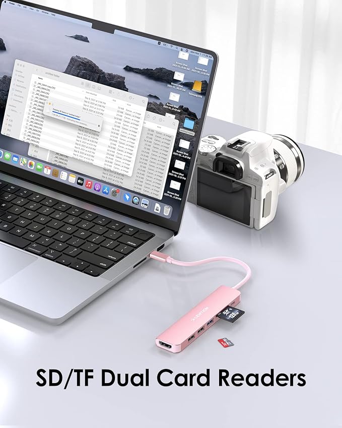 LENTION USB C Hub with 100W Charging, 4K HDMI, Dual Card Reader, USB 3.0 & 2.0 Compatible MacBook Pro, New Mac Air/Surface, Chromebook, More, Stable Driver Adapter (CB-CE18, Rose Gold)