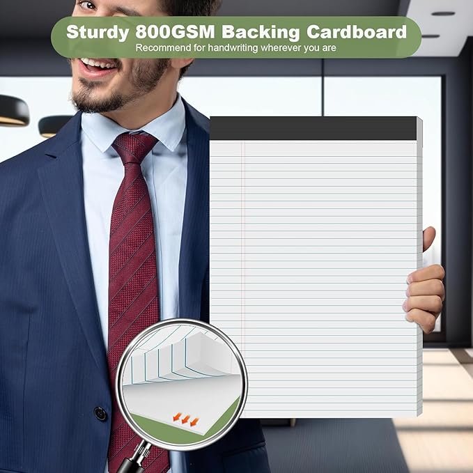 Legal Pads 8.5 x 11.75 Inch Notepad, 12 Pack White Legal Pads 8.5 x 11.75 College Ruled Notepads, Micro Perforated Desk Notepad with Study Backboard, White Notepads for School College Office Business