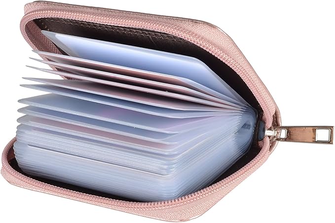 Easyoulife Genuine Leather Credit Card Holder Zipper Wallet With 26 Card Slots