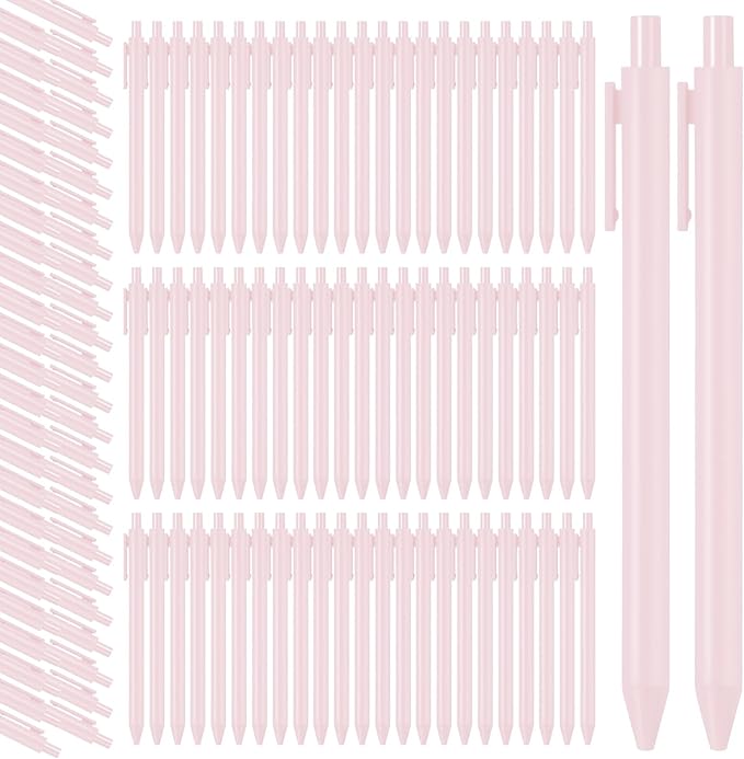 Teling 100 Pcs Ballpoint Pens Retractable Comfortable Cute Stylish Writing Pens in Medium Point 1.0 mm for Office Supplies(Pale Pink)