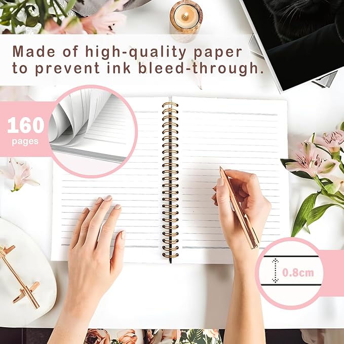 Lacama Cat Notebook Cat Journal, Black Cat Spiral Journal Notebook, Gifts for Cat Lovers, Trendy Cat Notebooks for School and Office Supplies, Cat Stationary 5.5x8.3