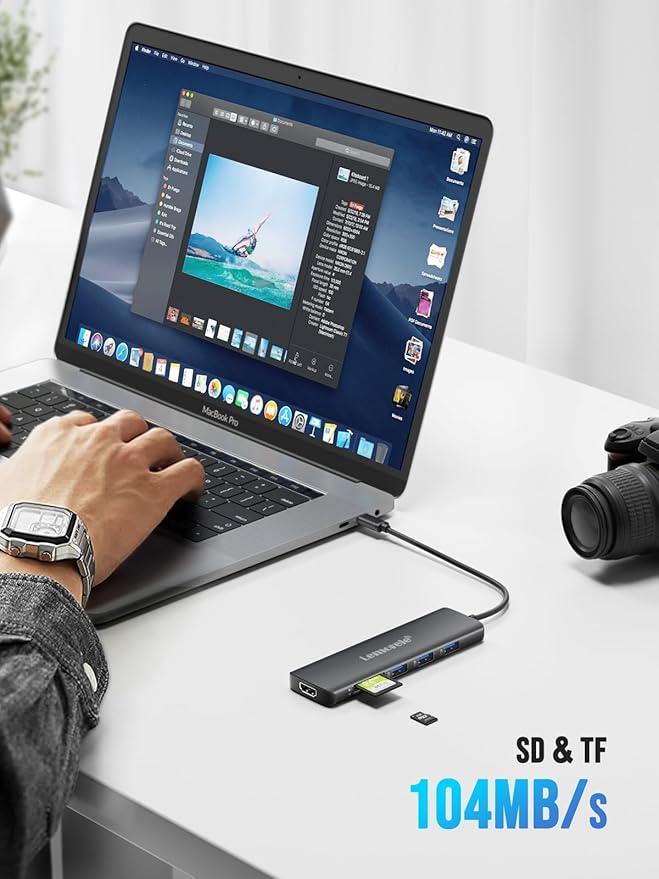 Lemorele USB C Hub 8-in-1 Adapter, USB-C Hub with 4K HDMI Output, 100W Power Delivery, USB 3.0 5Gbps Port, SD/TF Card Reader Adpater, Compatible for MacBook Pro, XPS, Chromebook and More（Black）