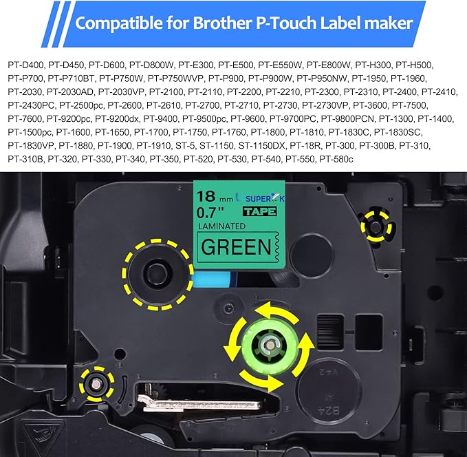 6PK Compatible for Brother P-Touch Label Maker Tape TZe-741 TZ-741 TZe741 TZ741 Black on Green 18mm 3/4 inch 0.7'' x 26.2ft Laminated TZe TZ Label Tape for PT-H500 PT-910BT PT-530 PT-550