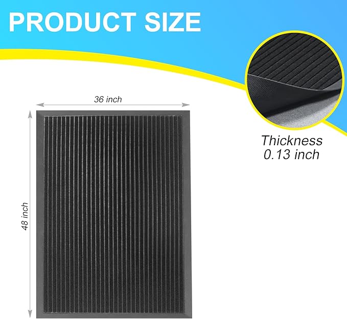 Vicwe Front Door Mat Indoor Outdoor Entrance, 48"x36" Heavy Duty Non-Slip Rubber Doormats, Low Profile,Easy Clean Entryway Floor Mats for Outside, Porch, Patios,Black