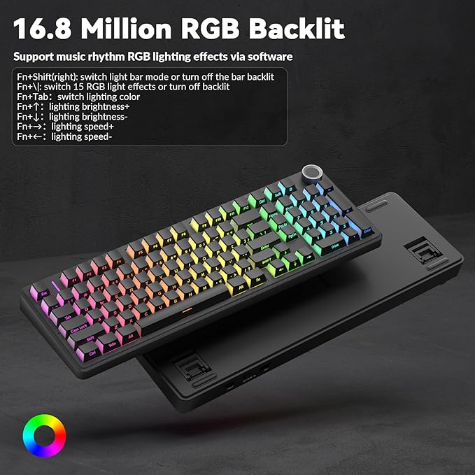 AULA F99 Pro Wireless Mechanical Keyboard-Silent Version,BT5.0/2.4GHz/USB-C Hot Swappable Custom Keyboard,Gasket Structure,Pre-lubed Linear Switches RGB Backlit Computer Gaming Keyboards,Black