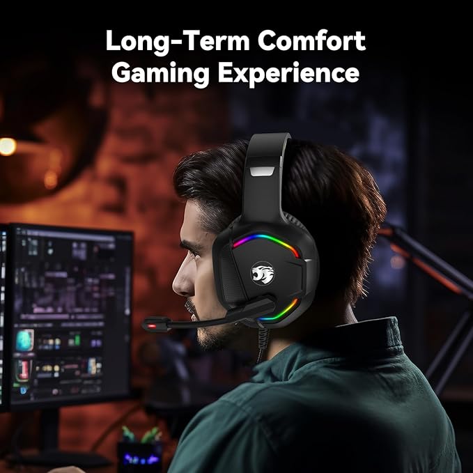 Gaming Headset with Microphone for Pc, Xbox One Series X/s, Ps4, Ps5, Switch, Stereo Wired Noise Cancelling Over-Ear Headphones with Mic, RGB, for Computer, Laptop, Mac, Nintendo, Gamer (Green)
