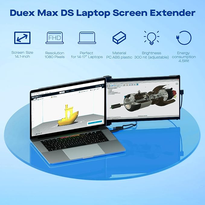 New Mobile Pixels Duex Max DS Portable Monitor, 14.1" FHD 1080P IPS Ultra Slim Laptop Screen Extender, USB A/USB C/HDMI Plug and Play Laptop Monitor, Windows/Mac/Android/Switch Compatible