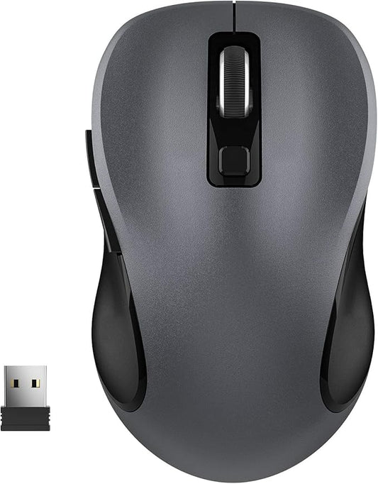 WisFox 2.4G Wireless Mouse for Laptop, Ergonomic Computer Mouse with USB Receiver and Type-C Adapter, 3 Adjustable Levels DPI, 6 Button Cordless Wireless Mice (Grey, 1 Pack)