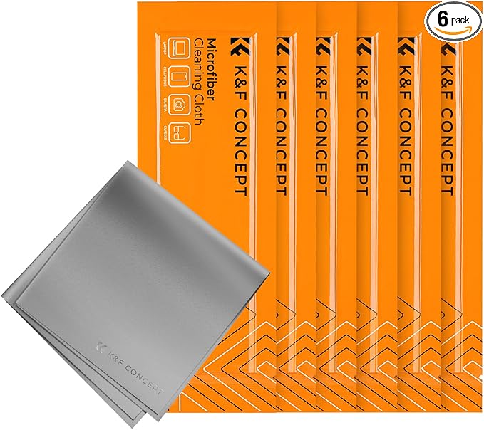 K&F Concept 6 Pack Microfiber Cleaning Cloths - Lens Cleaning Cloth for Cleaning Camera Lenses, Glasses, Screens, Cameras, Eyeglasses, LCD TV Screens, Tablets Washable