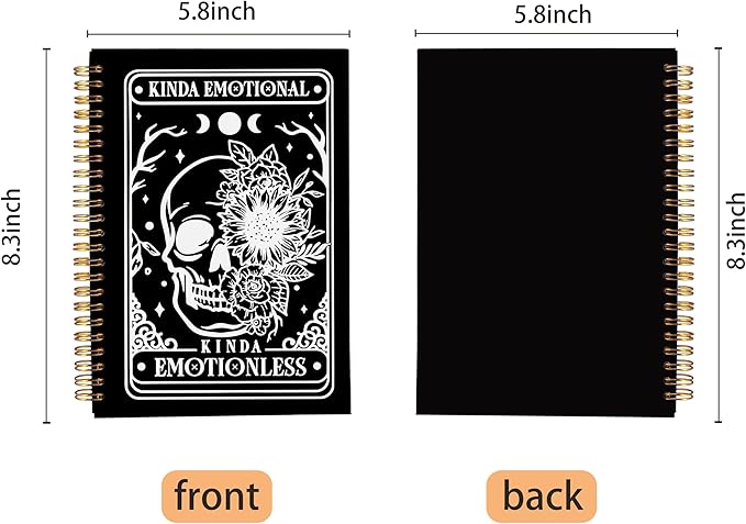 Floral Skull Notebook, Goth Gothic Notebook Journal, Witchy Journal, Goth Office Supplies, Spiral Notebook 5.5x8.3, Kinda Emotion Kinds Emotionless