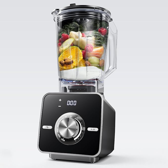 Home Blender, 1400W High-Speed Blender for Ice Crushing Power, Stainless Steel Blades, Kitchen Timer, 10 Speeds, 6 Programs for Smoothies, Frozen Drinks, Self-Cleaning, 64oz Bulk Production