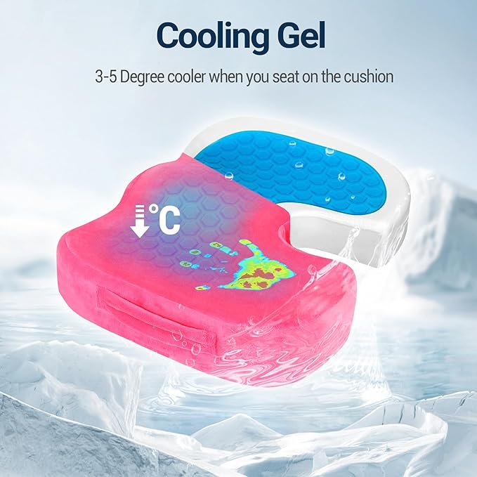 Gel Seat Cushion for Car Office - Memory Foam Pain Relief Chair Pillow Cushions - Tailbone Sciatica Coccyx Butt Lumbar Support Pad for Sitting Driving Traveling, Velvet, Pink