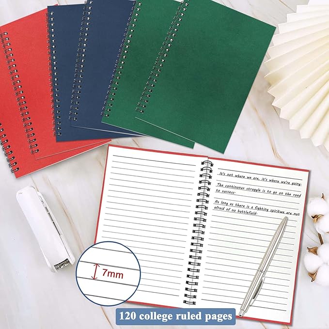 GINMLYDA 6Pack Small Spiral Notebook A5, 8.25x5.5” 120 Lined Pages Wide Ruled Spiral Journal Bulk Blank Kraft Cover Spiral Bound Notebook & Writing Pads for Home Office Meeting Work Note Taking