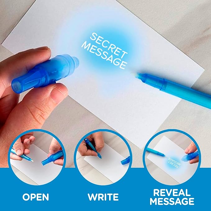 Personalized Invisible Disappearing Ink Pen Marker Pack, Custom Secret Spy Message Writer with UV Light, Fun for Kids Party Favors Gifts and Stock Stuffers, 12 Pack, Yellow