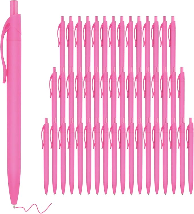 deegtran Pens Bulk, 50 Pack No Bleed Click Pens, Wholesale Retractable Ballpoint Pens, Pen Medium Point, Smooth Ink Pen, 1.0MM Pink Ink