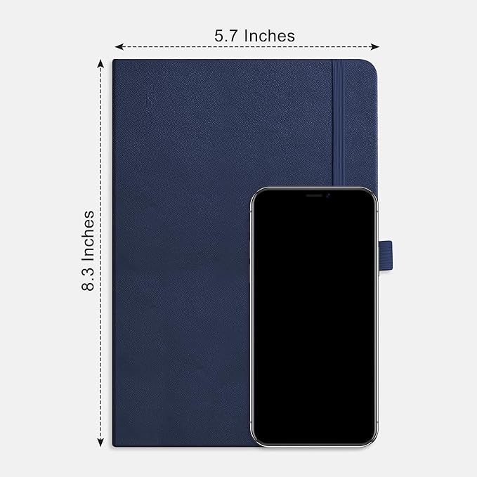 RETTACY Lined Journal Notebook, 192 Numbered Pages, A5 Medium Size (5.7'' x 8.3''), for Men & Women, Journaling, Writing, Work & Office, Leather Hardcover, 100 GSM Thick Paper (Navy Blue)