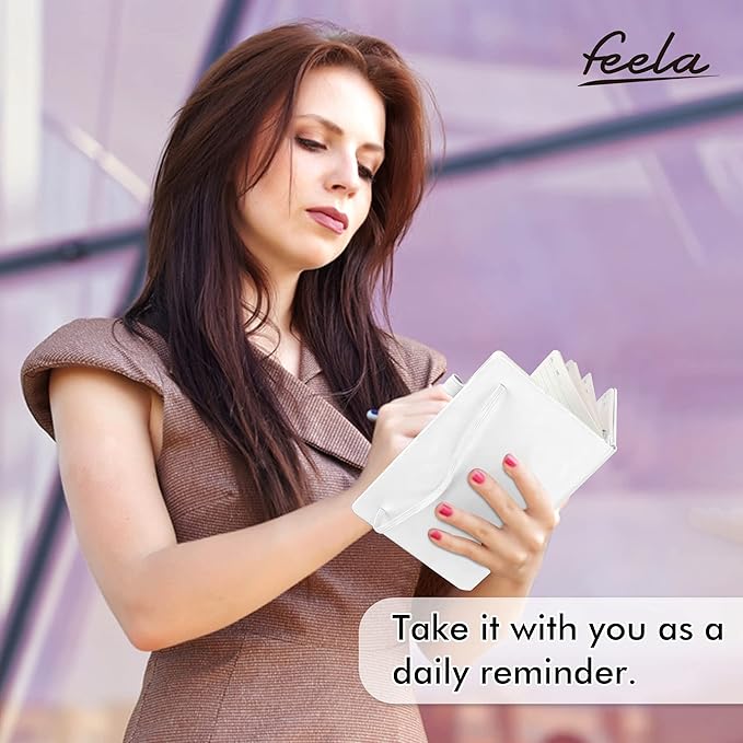 feela 3 Pack Notebooks Journals Bulk, Hardcover Notebook Classic Ruled Lined Journals with Pen Holder for Women Girls School Business Supplies, with 3 Black Pens, 120 GSM, 5.1”x8.3”, A5, White