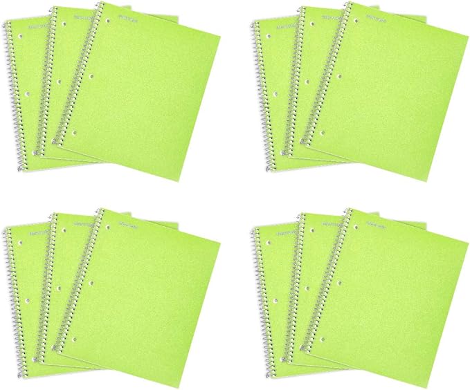 Mintra Office Durable Spiral Notebooks, 1 Subject, (Green, College Ruled 12pk), 100 Sheets, Poly Pocket, Moisture Resistant Cover, School, Office, Business, Professional