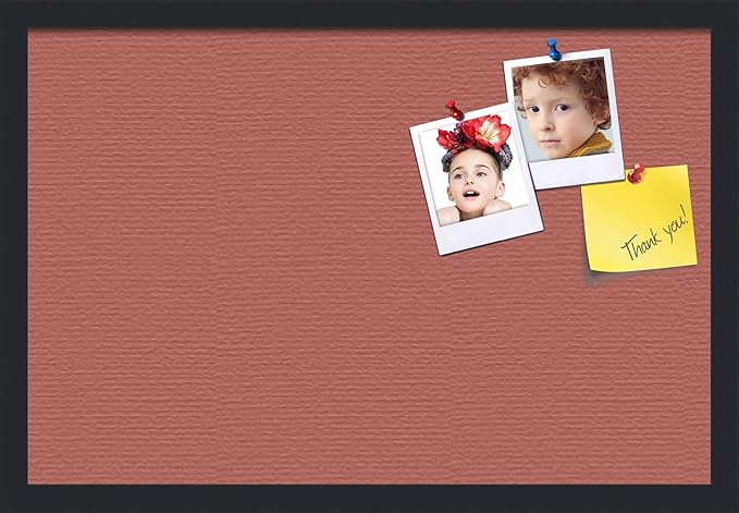 PinPix 24x16 Inch Cork Bulletin Board. This Decorative Framed Pin Board Comes with Crimson Pastel Design and a Satin Black Frame. Ideal for Home Office Decor or Message Board (PinPix-1807)
