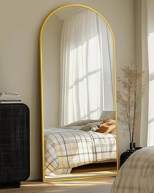 Full-Length Floor Mirror with Stand, 68"x26" Arched Style Full Body Standing Mirror for Bedroom, Living Room, Gym, Dorm - Shatter-Resistant & Easy Assembly, Gold