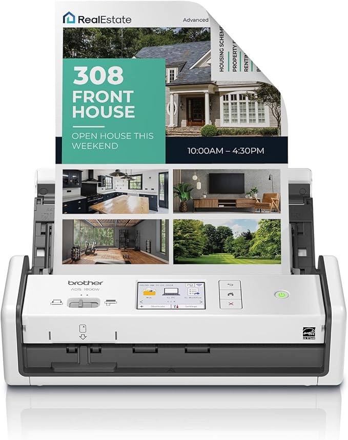 Brother ADS-1800W Wireless Compact Desktop Scanner | Scan Speeds of Up to 30ppm | 2.8" Color Touchscreen