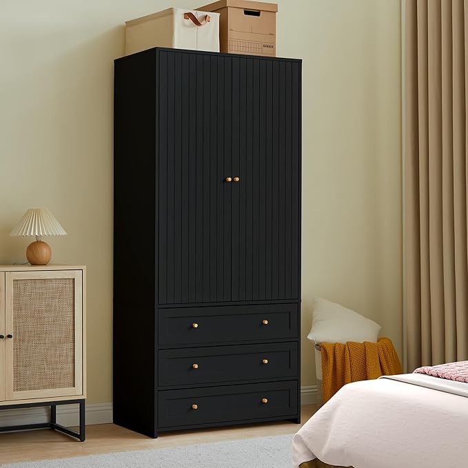 Wardrobe Closet Armoire, 71 "Wardrobe Armoire Wooden Closet with 4 Doors, 6 Drawers Household Freestanding Wooden Storage Cabinet for Bedroom