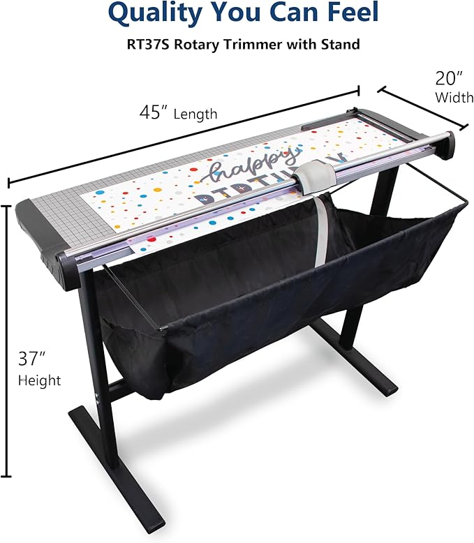 United Office Products RT37S Commercial Rotary Paper Trimmer with Stand and Fabric Catch Tray, Sturdy Metal Base, 38" Cut Length, 10 Sheet Capacity, Paper Cutter for Offices, Schools and Crafts
