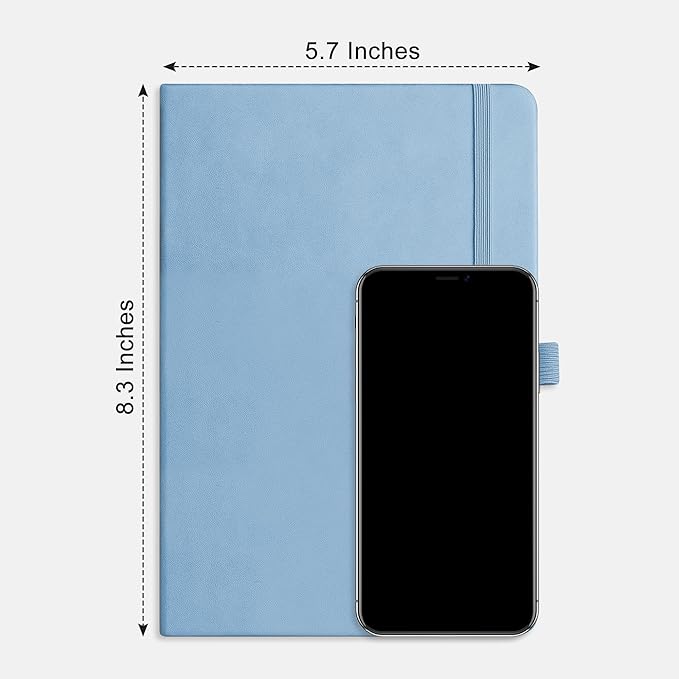 RETTACY Blank Journal Notebook, 192 Pages, A5 Medium Size (5.7'' x 8.3''), Leather Hardcover, 100 GSM Thick Paper, for Sketching, Drawing, Painting (Light Blue)