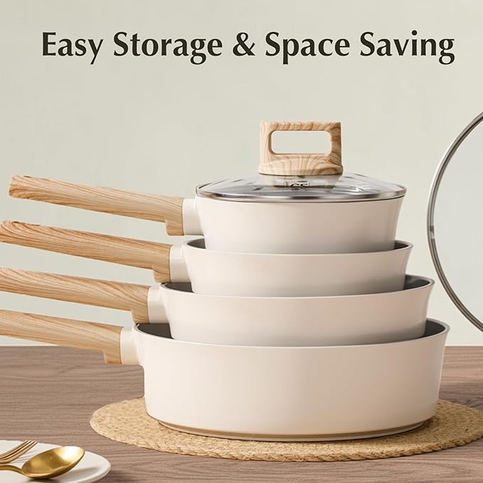 KOCH SYSTEME CS Nonstick Ceramic Cookware Set, 8 Piece Pots and Pans Set with Stay-Cool Handles, Non-toxic Ceramic Kitchen Cooking Set, Induction Compatible Dishwasher Safe, PFAS and PFOA Free, 8pcs