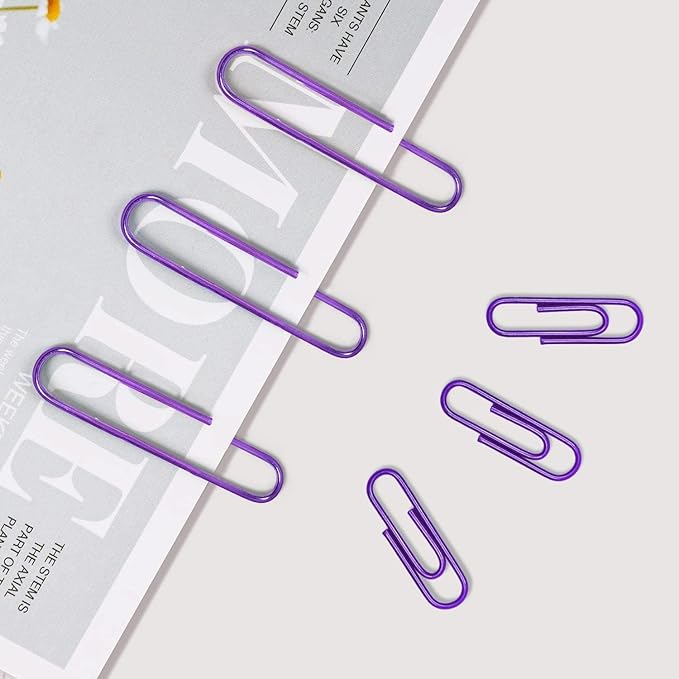 Vinaco Purple Paper Clips, 400PCS Medium & Jumbo (1.3 & 2 inch) Durable, Rustproof Coated Paper Clips for Office & School Document Organizing