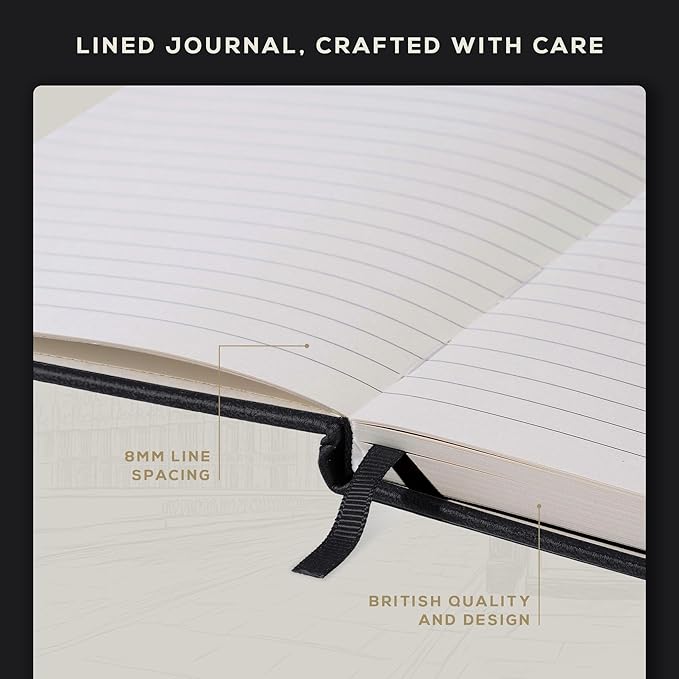 BEECHMORE BOOKS Lined Journal Notebook, 5.8 x 8.3 inch, A5 160 Lined Pages, Hardcover Leather Journals for Women, Men, Writing and Notebooks for Work - 120 GSM Thick Paper, Gifts Box Included