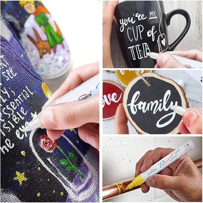 Paint Marker Pens - 5 Colors Permanent Oil Based Paint Markers, Medium Tip, Quick Dry and Waterproof Assorted Color Marker for Metal, Wood, Fabric, Plastic, Rock Painting, Stone, Mugs, Canvas, Glass