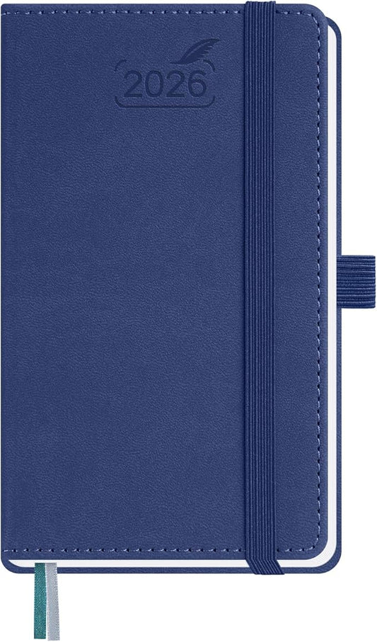 BEZEND Pocket Calendar 2026 Weekly and Monthly (3.5" x 6") Small Daily Planner for Purse (Jan-Dec) with Notes & Expenses, Inner Pocket, Pen Holder, Vegan Leather Hardcover - Blueberry