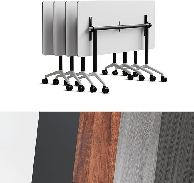 Conference Room Table, Folding Conference Tables,Thicken Grey Tabletop,Flip Top Wooden Seminar Meeting Room Table for Conference Room Offices (4, Black+White, 47.2“)