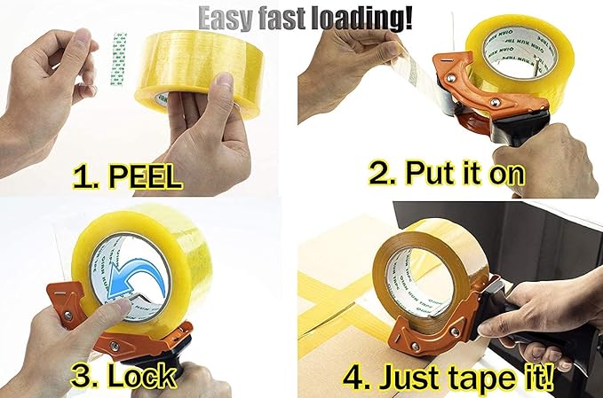 Rapid-Replace Packing Tape Dispenser Gun with Extra Blade by LDS Industry, 2 in (50mm) Lightweight Ergonomic Industrial Handheld Heavy Duty Tape Cutter for Carton, Packaging and Box Sealing, Orange
