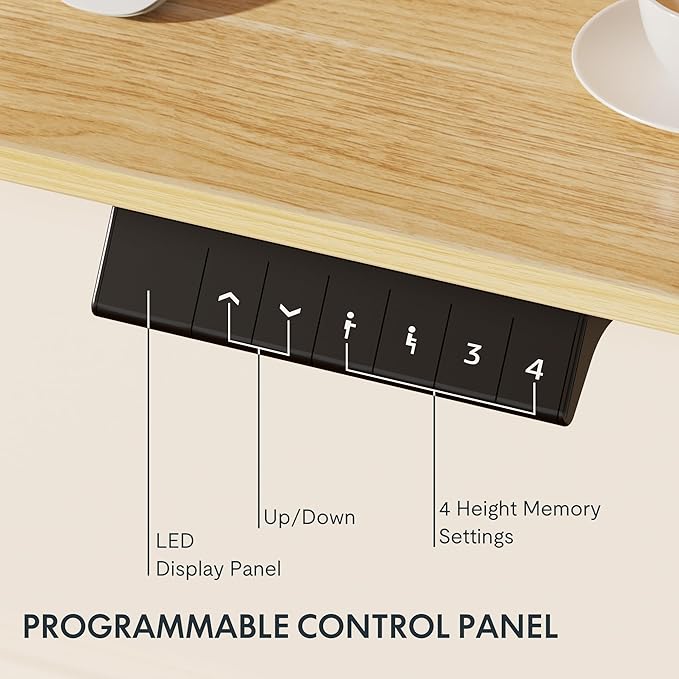 FLEXISPOT EN1 Whole-Piece Standing Desk 55x28 Electric Height Adjustable Desk for Home Office and Computer Workstation (Black Frame + 55" Maple Top, 2 Packages)