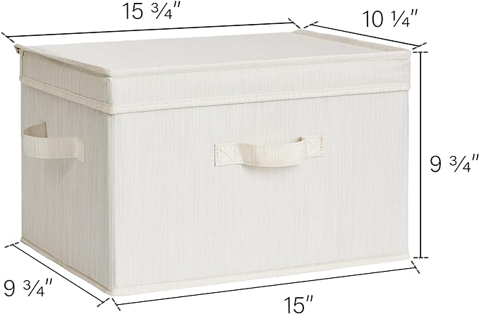 StorageWorks Fabric Storage Bins with Lid, Decorative Storage Boxes for Shelves, Stackable Closet Organizer Basket with Handles, Large, Mixing of Beige, White & Ivory, 2-Pack