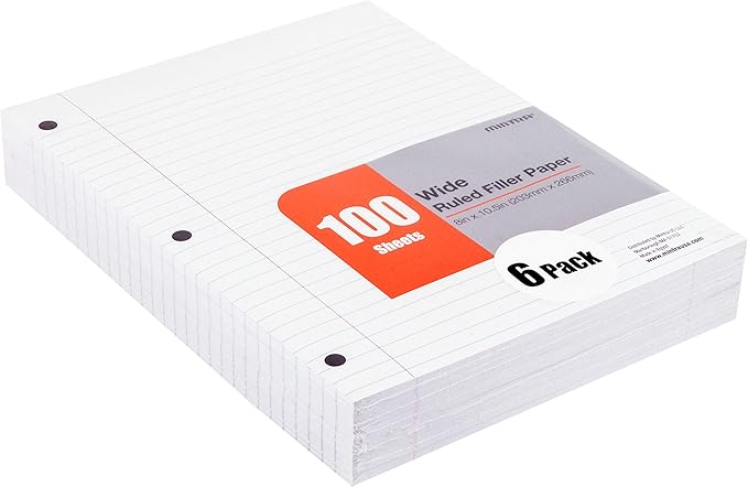 Mintra Office Filler Paper (Wide Ruled, 600 Sheets (6pks of 100))