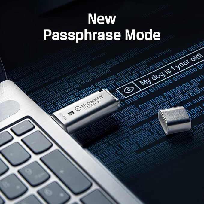 Kingston Ironkey Locker+ 50 64GB Encrypted USB Flash Drive | USB 3.2 Gen 1 | XTS-AES Protection & TAA Compliant | Multi-Password Security Options | Automatic Cloud Backup | Metal Casing | IKLP50/64GB