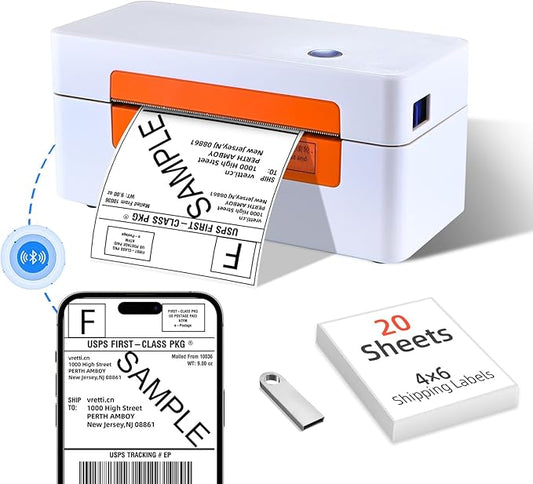 vretti Bluetooth Shipping Label Printer - 4x6 Thermal Label Printer for Shipping Packages Small Business Office or Home,Widely Used for Amazon, Ebay, Shopify, Etsy, USPS