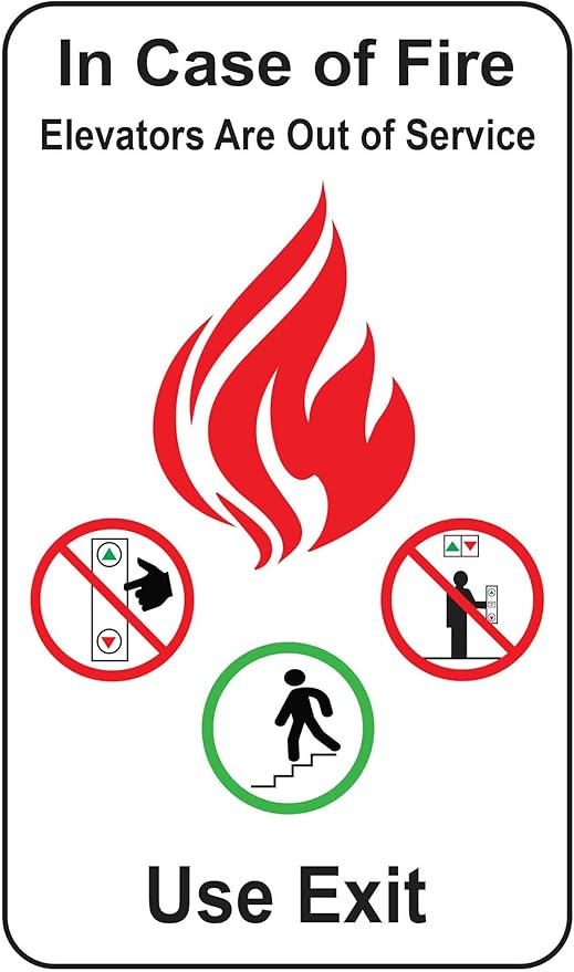 in Case of Fire Do Not Use Elevators Use Stairway Sign for Public Safety, Meet Fire Safety Codes, 8 inches x 5 inches 0.06” Heavy Duty Commercial Plastic, Indoor/Outdoor (No Mounting Holes)