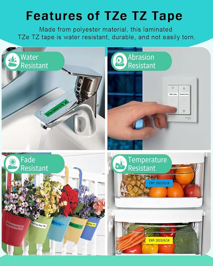 Anycolor 6 Pack Compatible with Brother P Touch 12mm 0.47 Inch Laminated TZ Label Maker Tape TZe TZ Label Tape for Brother Ptouch PT-D220 PT-D210 PT-H110 D410 D600, White/Silver/Red/Blue/Yellow/Green