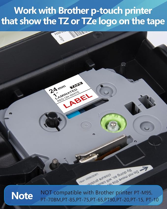 Weemay 3 Pack TZe252 24mm Red on White Laminated Label Tape Compatible with Brother Label Maker Tape TZe-252 TZe 252 TZ-252 TZ252 for PTouch PT-E500 PT-D600 PT-P750W PT-P900W Printer, 1 in x 26.2 ft