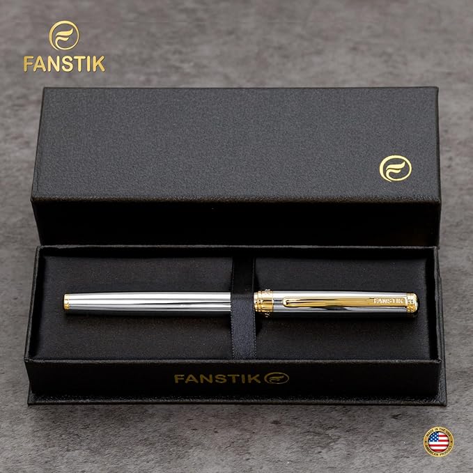 Silver&Gold Luxury fountain pen (Made In USA) fancy gift set for women, Real 24K Gold Plating, Professional executive pen gift set for men (Lux fountain Silver-Gold)